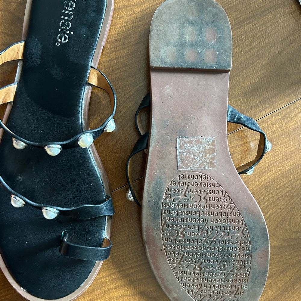 Black Pearl-Embellished Sandals